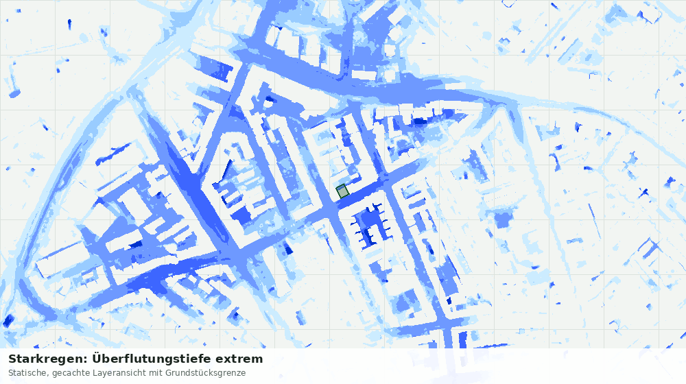 Statische Kartenansicht: Starkregen: Überflutungstiefe extrem