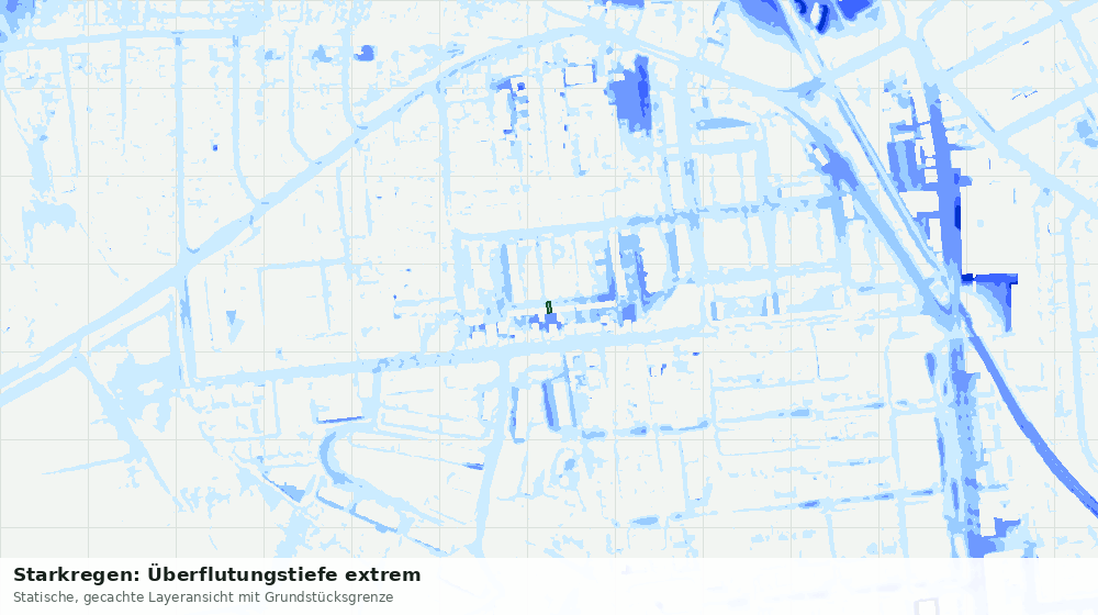 Statische Kartenansicht: Starkregen: Überflutungstiefe extrem