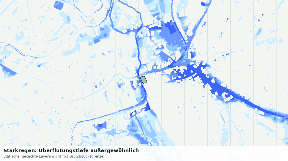 Statische Kartenansicht: Starkregen: Überflutungstiefe außergewöhnlich