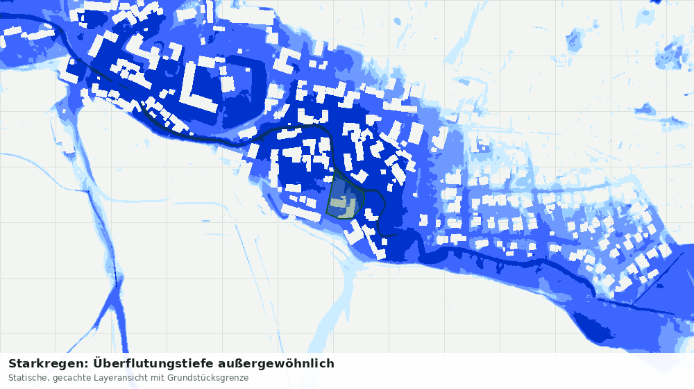 Statische Kartenansicht: Starkregen: Überflutungstiefe außergewöhnlich