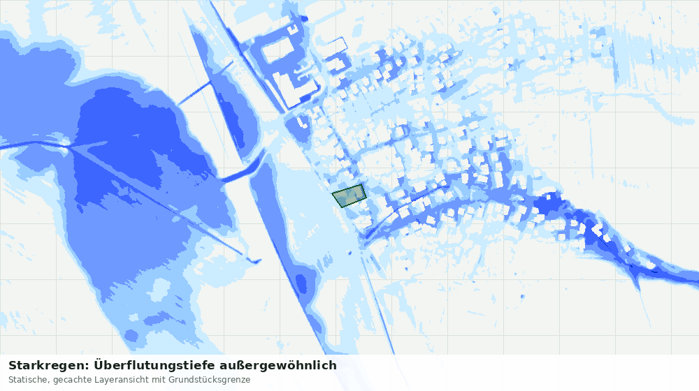 Statische Kartenansicht: Starkregen: Überflutungstiefe außergewöhnlich