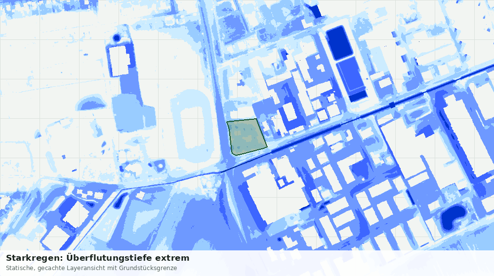 Statische Kartenansicht: Starkregen: Überflutungstiefe extrem
