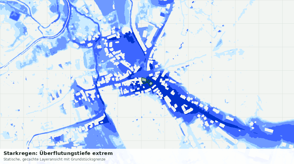 Statische Kartenansicht: Starkregen: Überflutungstiefe extrem