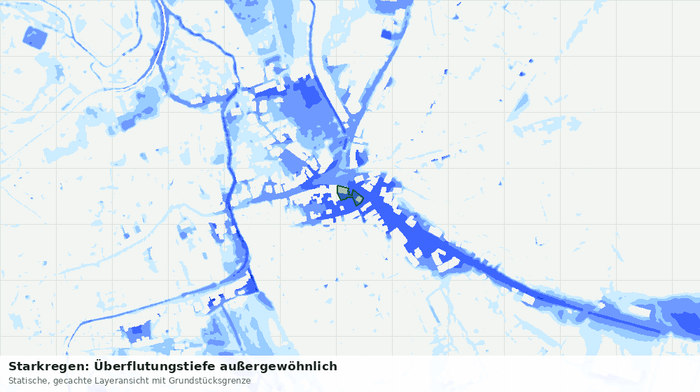 Statische Kartenansicht: Starkregen: Überflutungstiefe außergewöhnlich