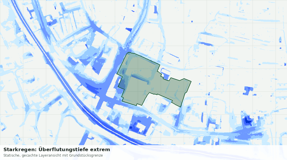 Statische Kartenansicht: Starkregen: Überflutungstiefe extrem
