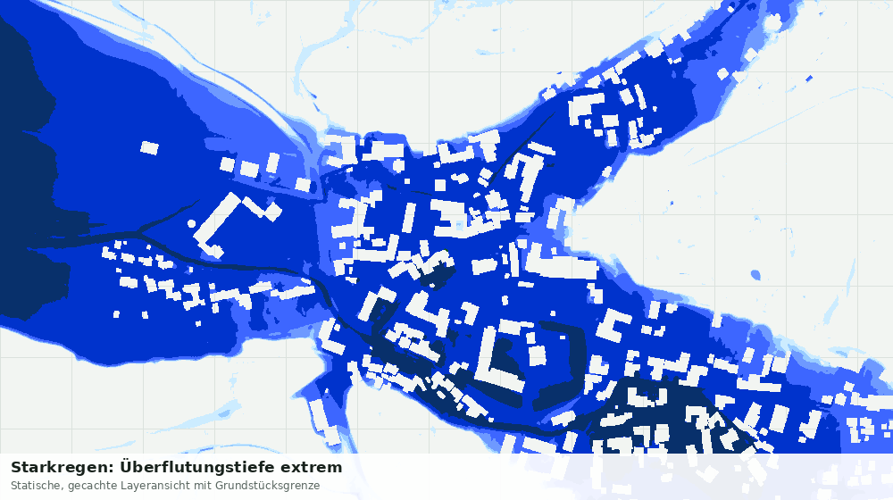 Statische Kartenansicht: Starkregen: Überflutungstiefe extrem