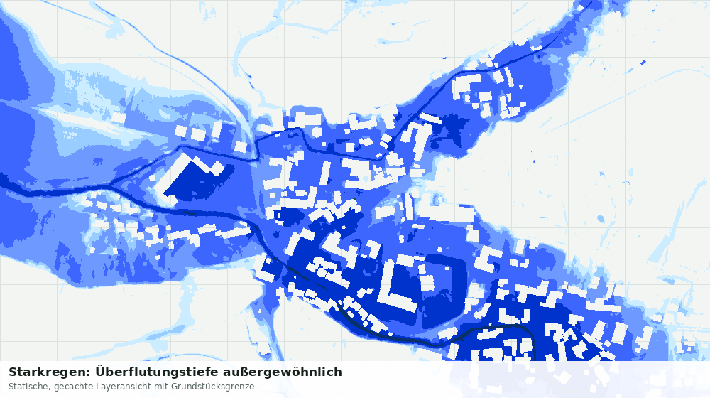 Statische Kartenansicht: Starkregen: Überflutungstiefe außergewöhnlich