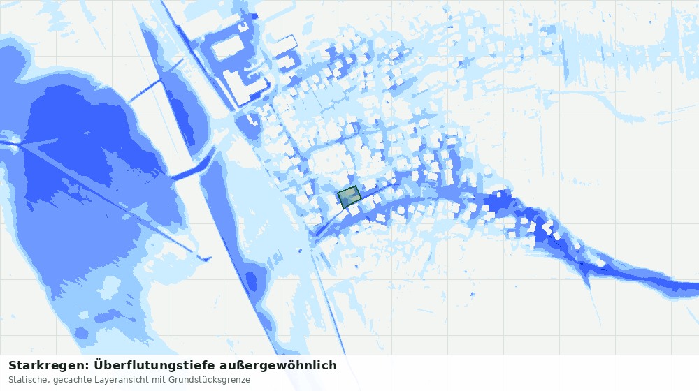 Statische Kartenansicht: Starkregen: Überflutungstiefe außergewöhnlich