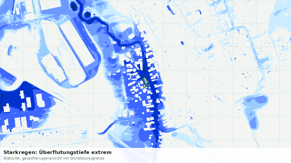 Statische Kartenansicht: Starkregen: Überflutungstiefe extrem
