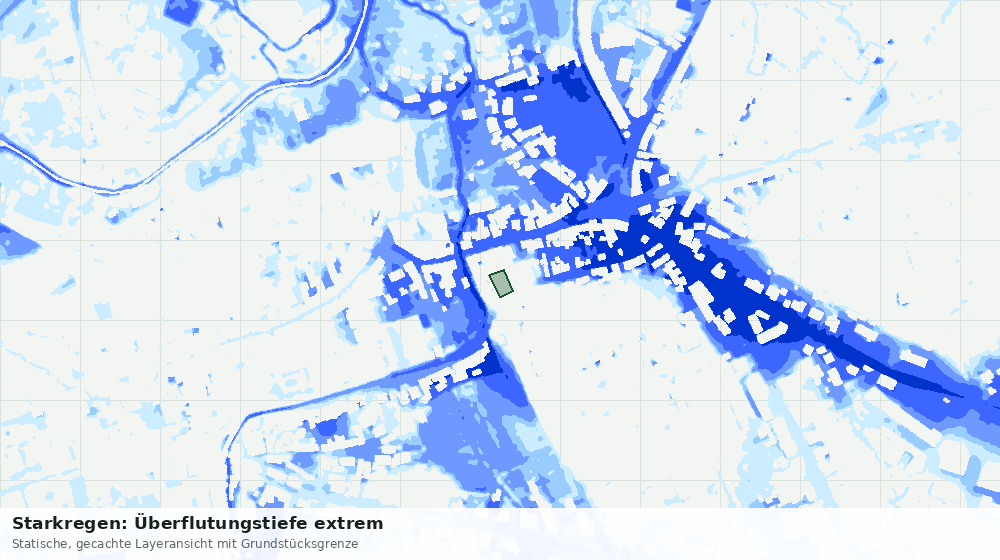 Statische Kartenansicht: Starkregen: Überflutungstiefe extrem