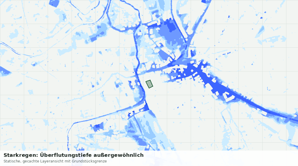Statische Kartenansicht: Starkregen: Überflutungstiefe außergewöhnlich