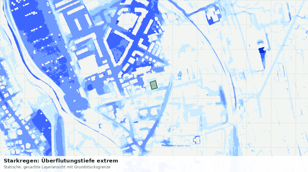 Statische Kartenansicht: Starkregen: Überflutungstiefe extrem