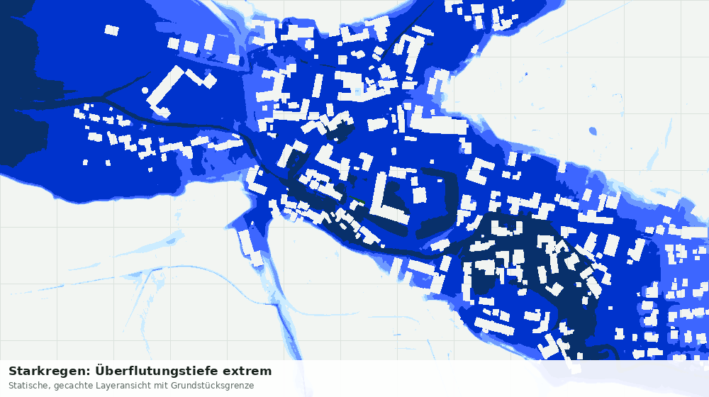 Statische Kartenansicht: Starkregen: Überflutungstiefe extrem