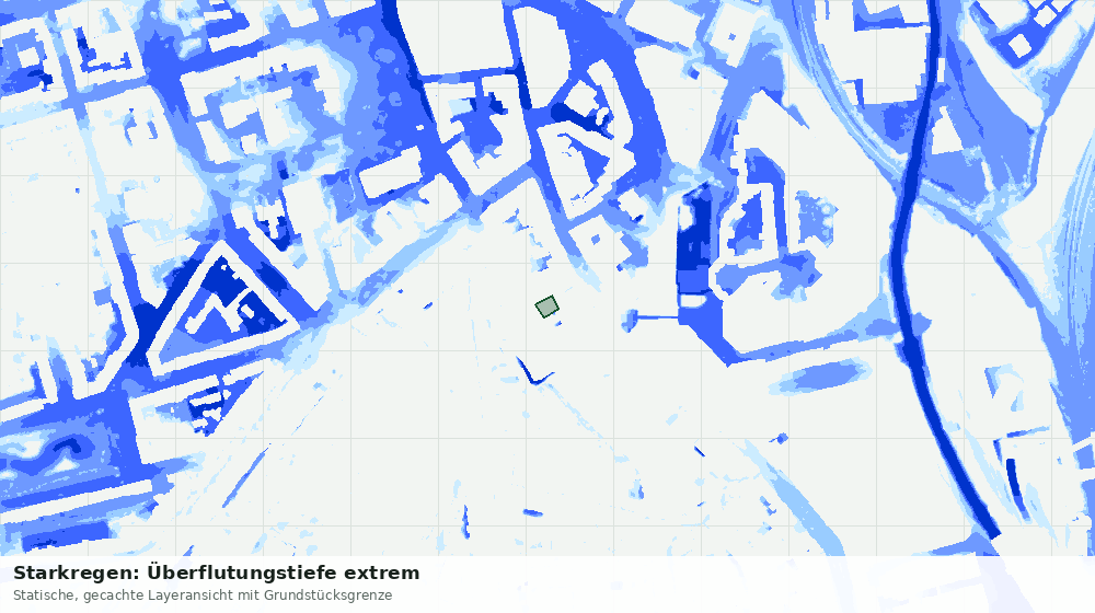 Statische Kartenansicht: Starkregen: Überflutungstiefe extrem