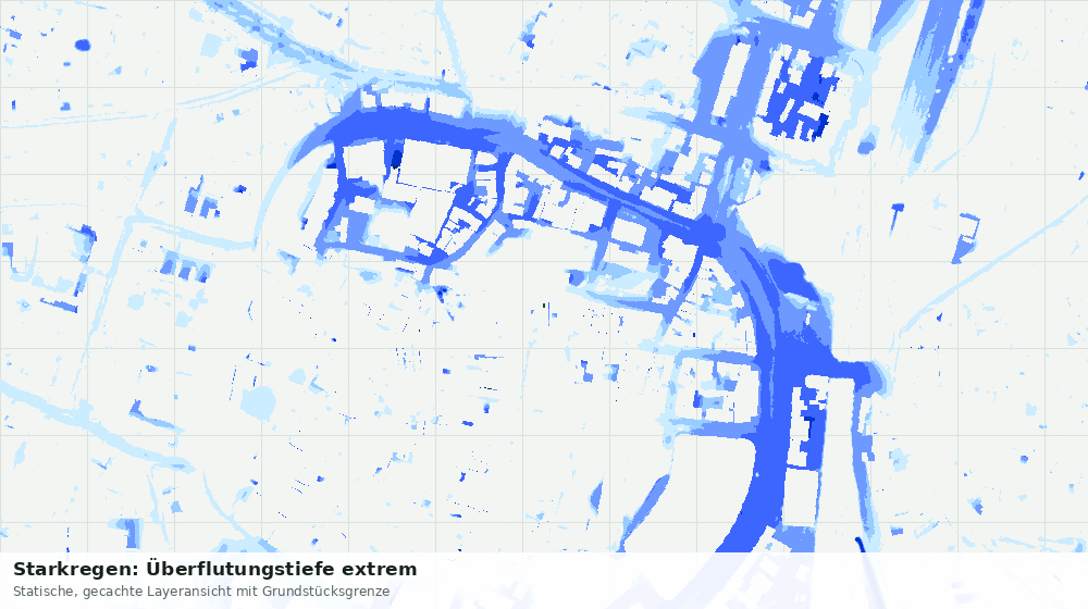 Statische Kartenansicht: Starkregen: Überflutungstiefe extrem