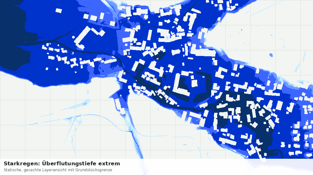 Statische Kartenansicht: Starkregen: Überflutungstiefe extrem