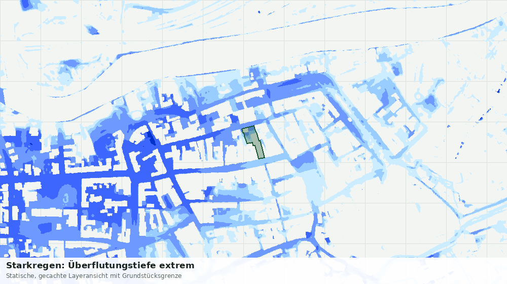 Statische Kartenansicht: Starkregen: Überflutungstiefe extrem