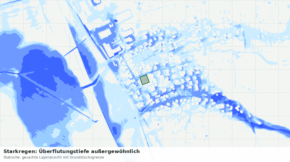 Statische Kartenansicht: Starkregen: Überflutungstiefe außergewöhnlich