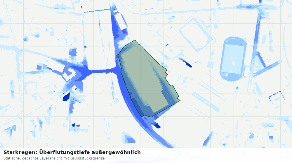 Statische Kartenansicht: Starkregen: Überflutungstiefe außergewöhnlich