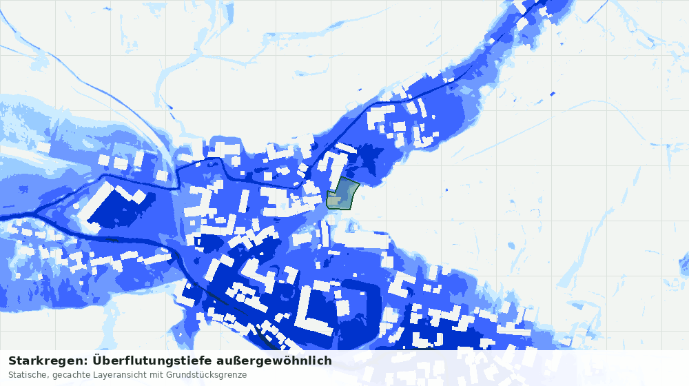 Statische Kartenansicht: Starkregen: Überflutungstiefe außergewöhnlich