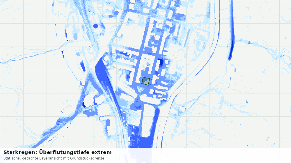 Statische Kartenansicht: Starkregen: Überflutungstiefe extrem