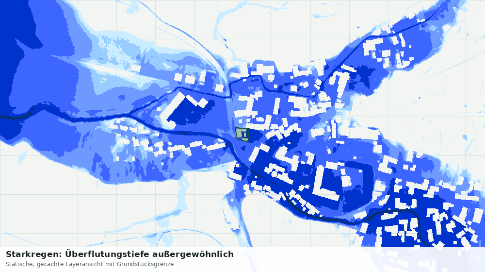 Statische Kartenansicht: Starkregen: Überflutungstiefe außergewöhnlich