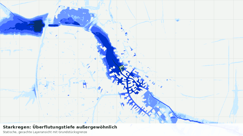 Statische Kartenansicht: Starkregen: Überflutungstiefe außergewöhnlich