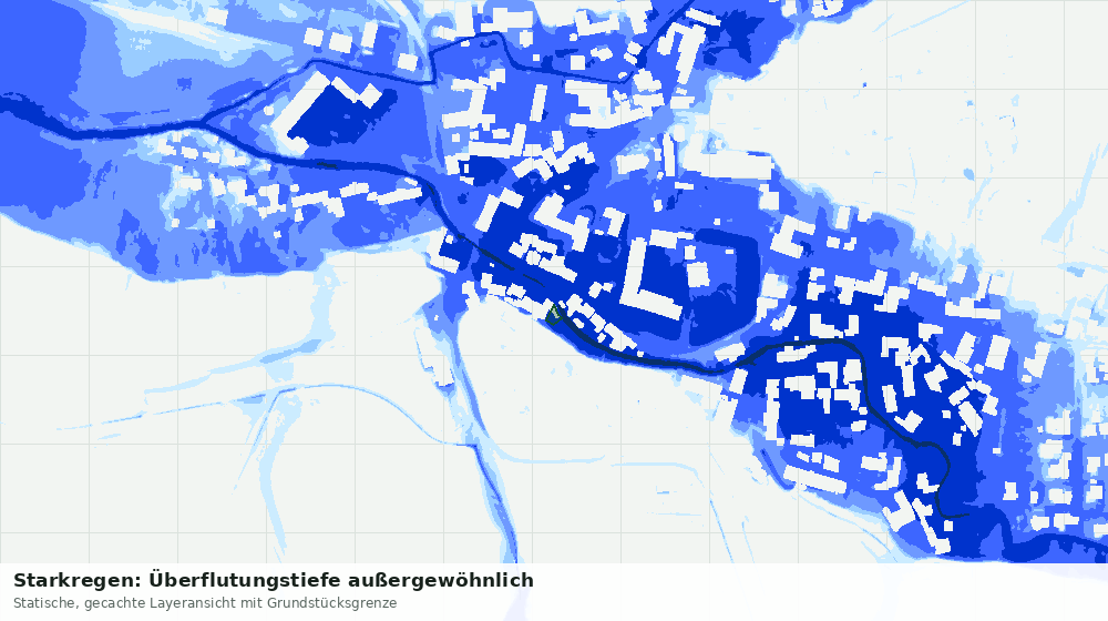 Statische Kartenansicht: Starkregen: Überflutungstiefe außergewöhnlich