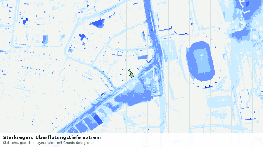 Statische Kartenansicht: Starkregen: Überflutungstiefe extrem