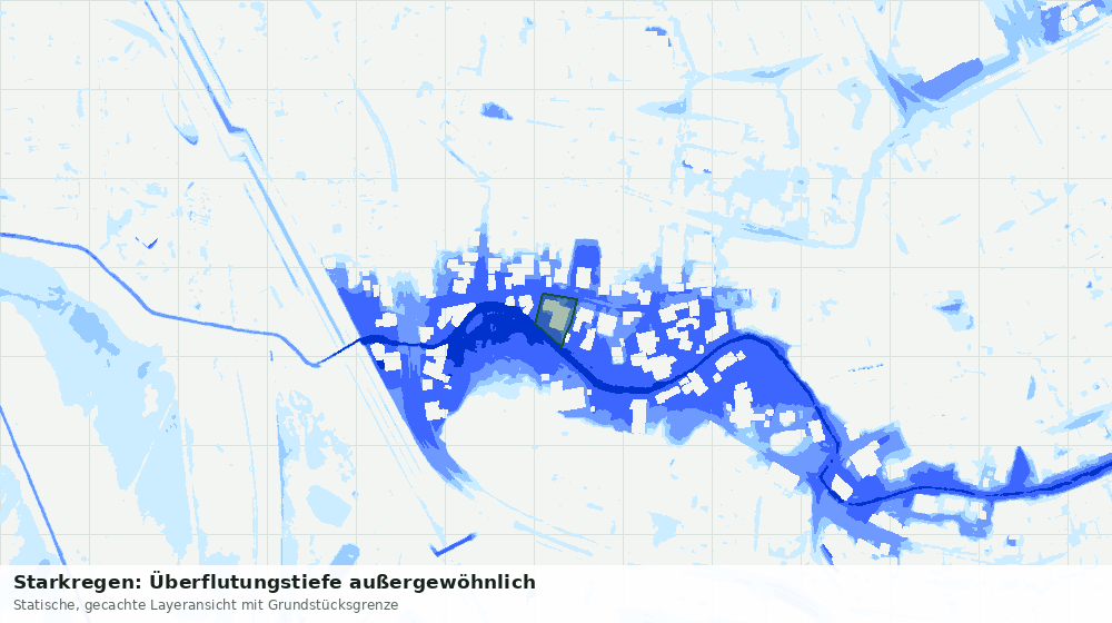 Statische Kartenansicht: Starkregen: Überflutungstiefe außergewöhnlich