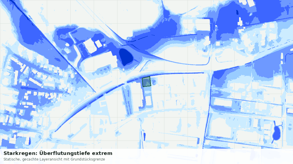 Statische Kartenansicht: Starkregen: Überflutungstiefe extrem