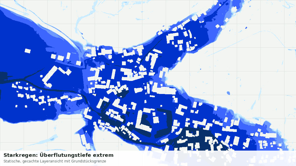 Statische Kartenansicht: Starkregen: Überflutungstiefe extrem