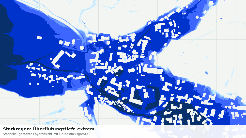 Statische Kartenansicht: Starkregen: Überflutungstiefe extrem